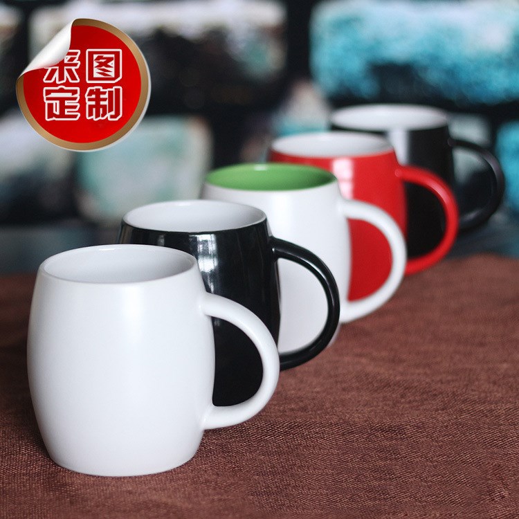 批發(fā)陶瓷馬克杯子創(chuàng)意酒桶大肚杯印LOGO禮品贈品定制