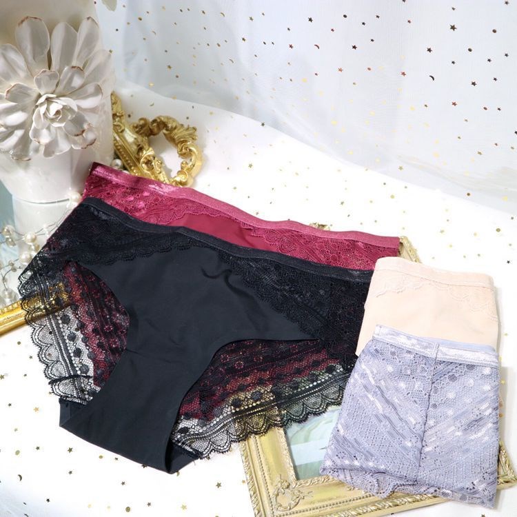 性感蕾絲內褲2018新品 冰絲無痕柔軟內褲 中腰女士三角內褲批發