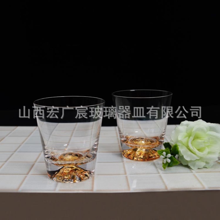 吹制创意个性冰山玻璃杯 威士忌酒杯 电光水冰山底玻璃杯 藏金杯