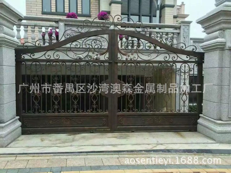 番禺廠家供應手工制作花園家居鐵藝大門庭院鐵藝熱鍍鋅鐵藝大門