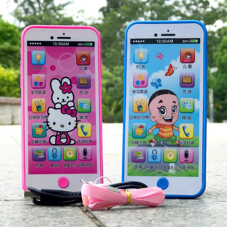 嬰幼兒仿真蘋果iphone6玩具觸屏故事機寶寶音樂充電手機錄音燈光