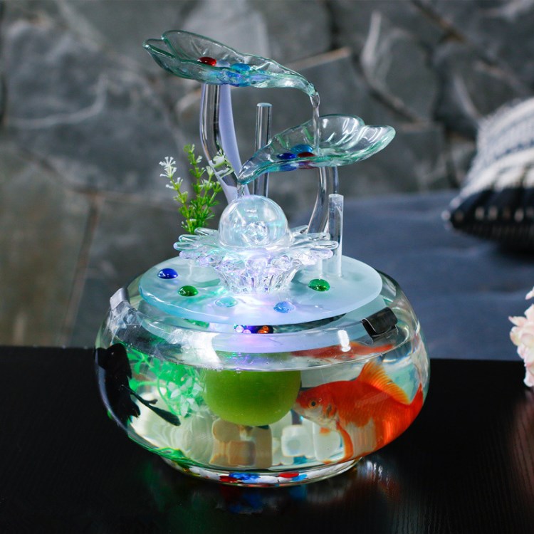 流水摆件风水招财简约现代创意喷泉玻璃缸客厅家居装饰品桌面鱼缸