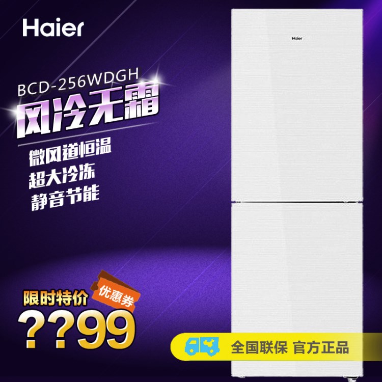 Haier/海爾 BCD-256WDGH 256升經濟型兩門風冷無霜電冰箱一級能效