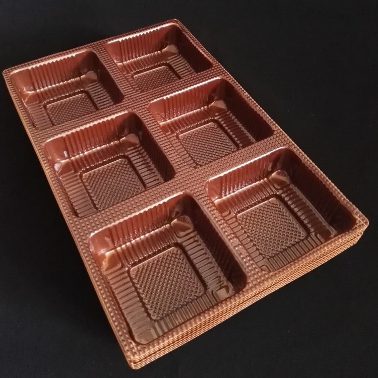 月饼包装托盘内盒 一次性吸塑底托盘 六格咖啡色点心塑料盒