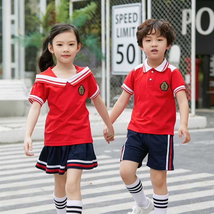 幼兒園園服夏裝套裝小學(xué)生校服短袖棉六一節(jié)表演英倫風(fēng)班服定制