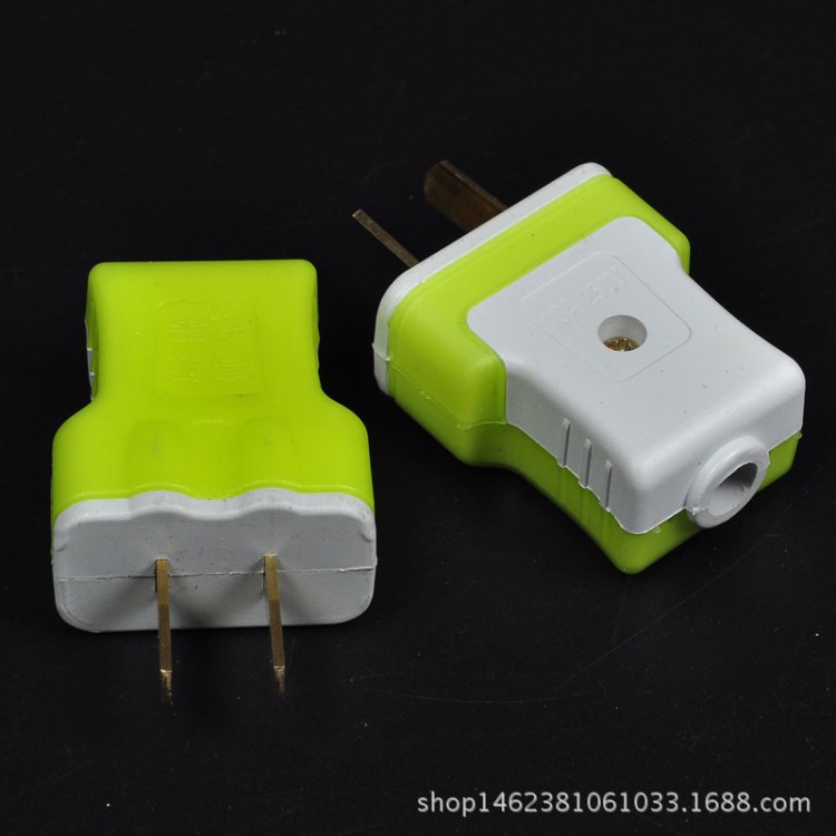 綠色環保電插頭大號固定式1.4厘厚銅一體成型包膠防爆二極插頭