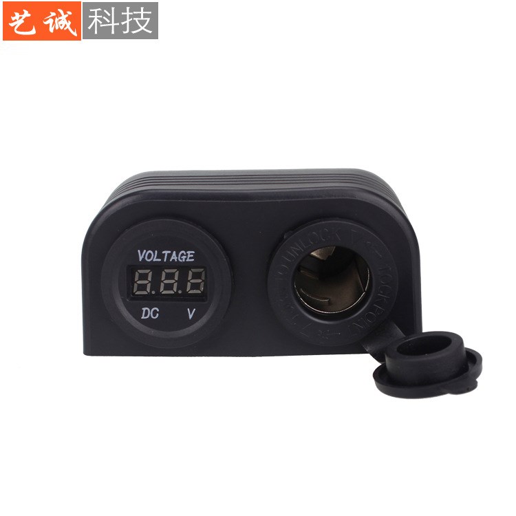 帳篷式汽車(chē)輪船改裝兩孔面板防水?dāng)?shù)顯電壓表+點(diǎn)煙座母座插座防水