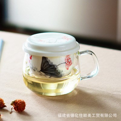 陶瓷玻璃水杯 泡茶杯帶蓋 茶杯過濾