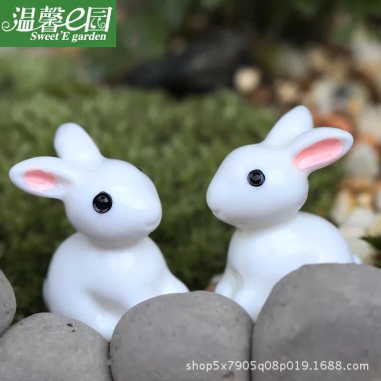 微景觀動物裝飾品樹脂小耳朵白兔擺件園藝擺設攝影彩繪兔子小道具