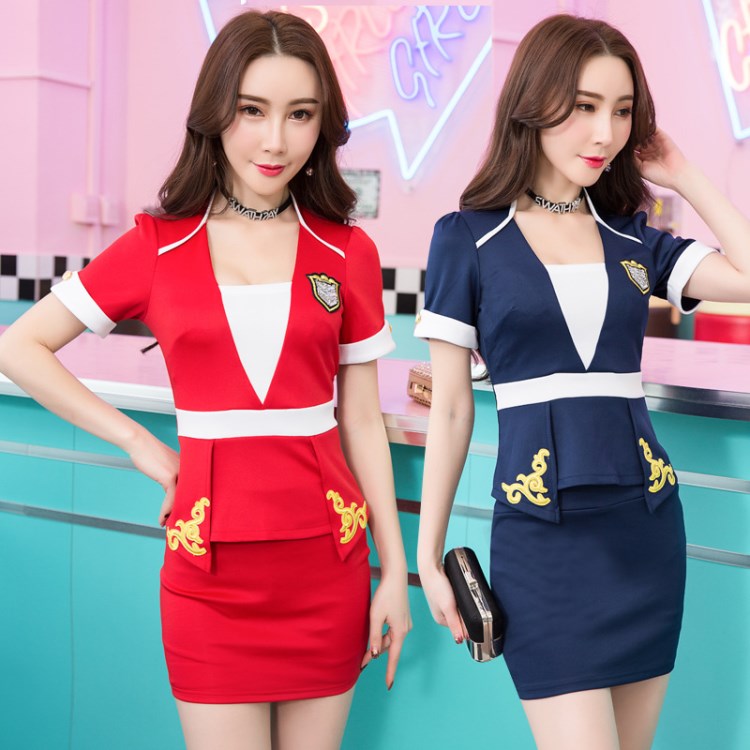 2018新款夜場工作服女顯瘦大碼酒店沐足按摩工衣夜店性感足療套裝