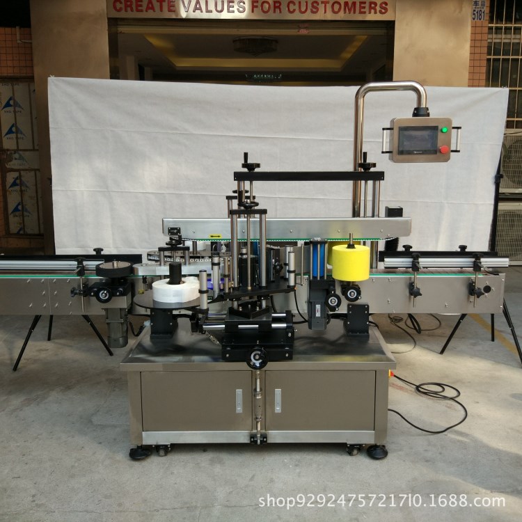 廣州力佳 雙面貼標機 全自動鋁材高速雙側不干膠圓瓶貼膜機