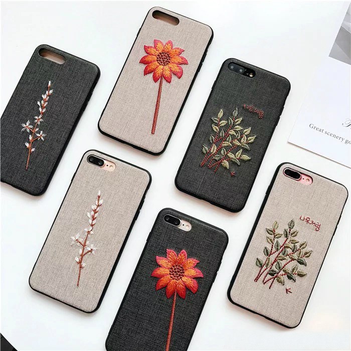 iPhone8/7/X文藝清新刺繡新款OPPO/VIVO韓風花草全包保護手機殼