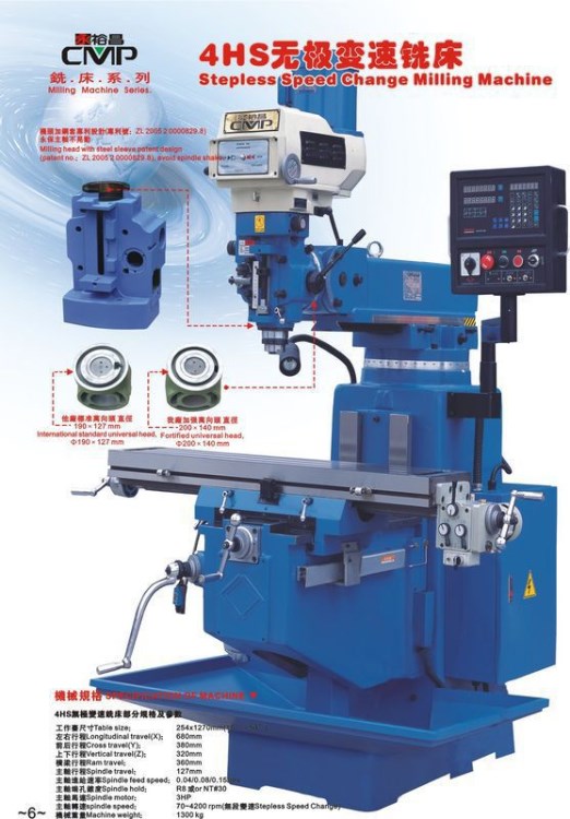 供应台湾永裕昌铣床 4HS无极变速铣床 升降台铣床