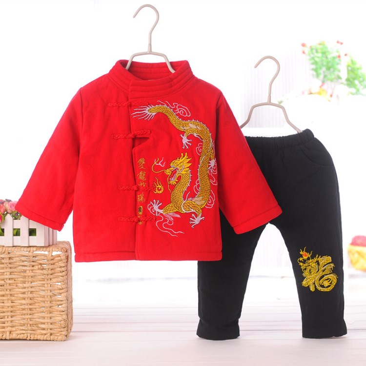 2017冬款兒童唐裝棉服套裝寶寶中式棉襖兩件套嬰幼兒周歲生日禮服
