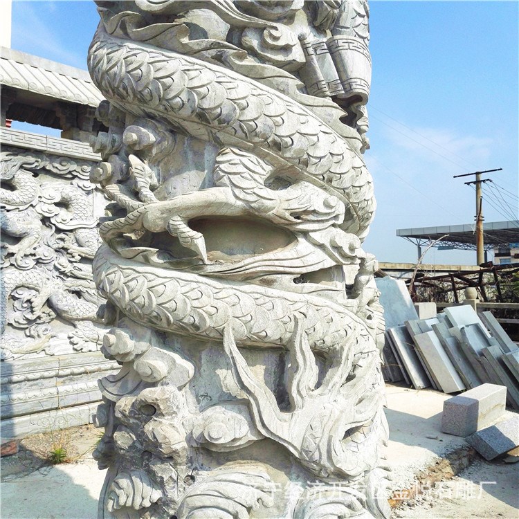 廠家制作園林古建石雕盤龍柱華表 定做宗教廟花崗巖宇文化柱