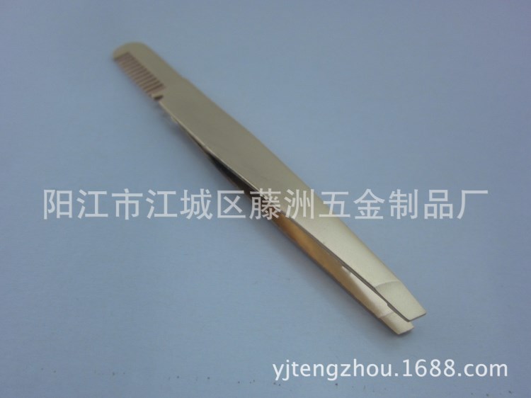 不銹鋼鍍金帶梳2用眉夾 假睫毛梳子 全金屬雙頭兩用化妝鑷子 梳子