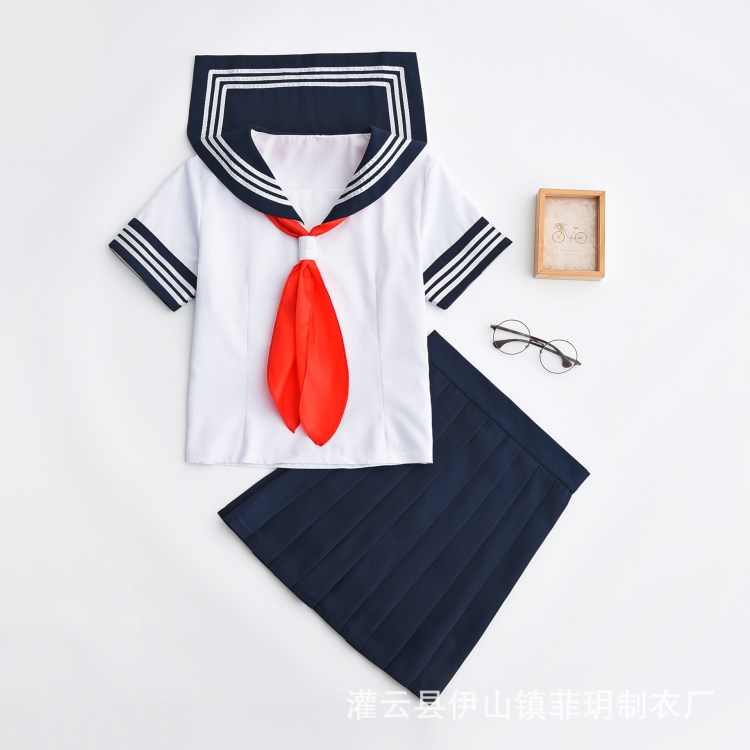 跨境JK制服水手服cos學(xué)生學(xué)院風(fēng)高中校班服短袖照表演套裝女