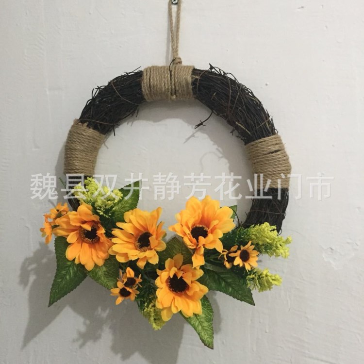 森女系手工DIY花環太陽花花環掛飾藤圈裝飾節慶裝飾店鋪櫥窗設計