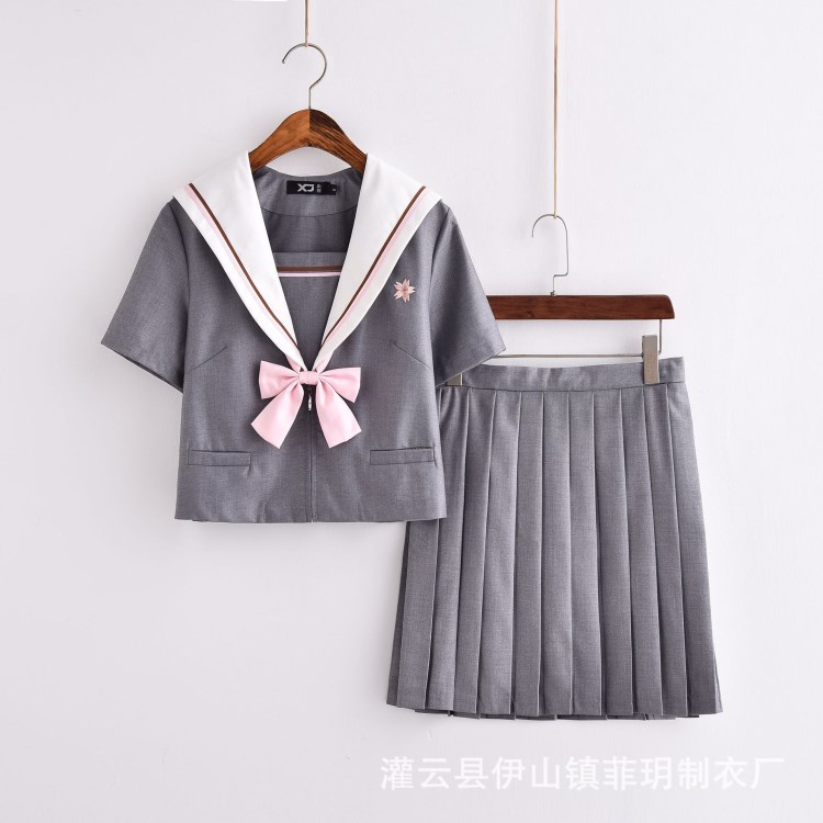 日系JK制服灰粉樱花水手中间服长短袖学生学院风校班服套装春秋女