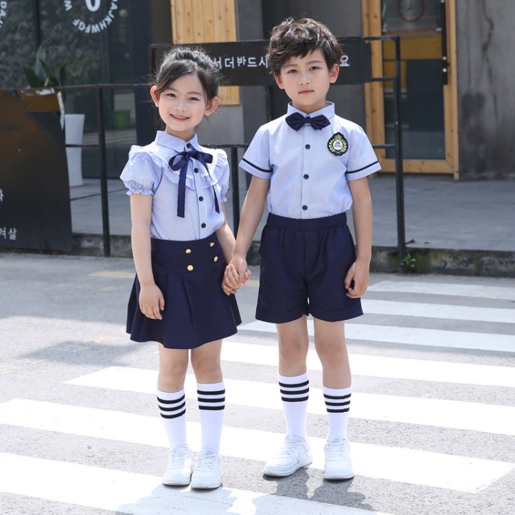 2018幼兒園園服夏裝新款夏季英倫班服兒童小學生校服演出服批發(fā)