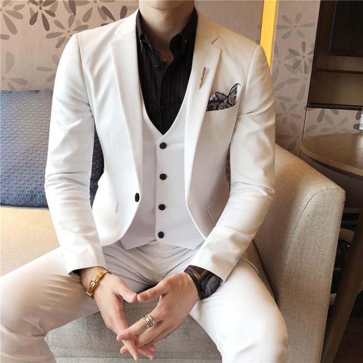 韓版修身男士西裝夜店色西服套裝發(fā)型師結(jié)婚禮服三件套