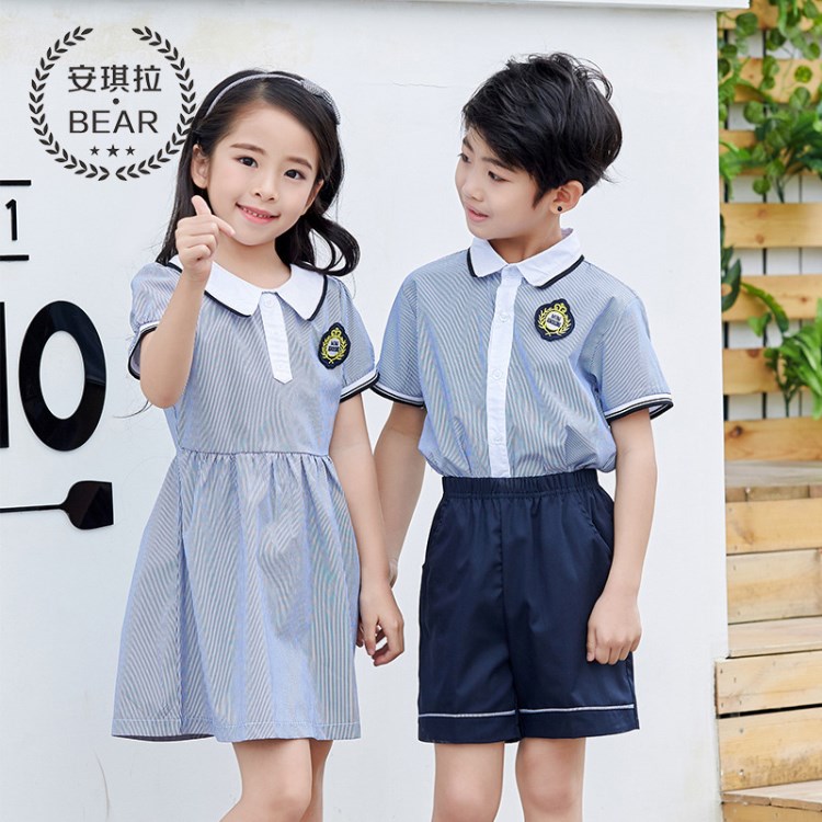 2018新款翻领短袖两件套装幼儿园园服夏装中小学生校服现货批发