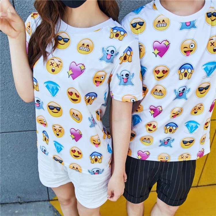 情侶裝表情包T恤女短袖衣服笑臉夏季滑稽男學(xué)生體恤修身款