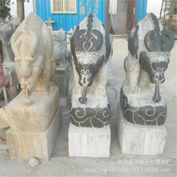 定制青石鎮水神獸 鎮宅 吸水獸石雕擺件母獸雕塑仿古鎮水獸招財