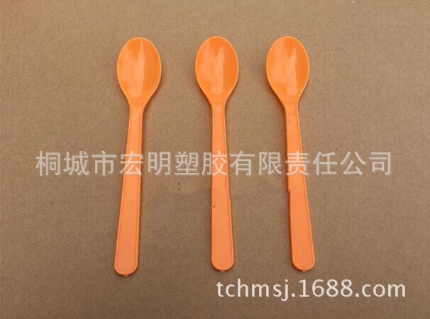 MS6飯羹橙色透明一次性小勺塑料湯勺環保勺塑料勺冰激凌勺子100只