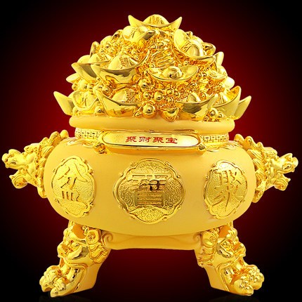 開(kāi)光招財(cái)聚寶盆擺件絨沙金樹(shù)脂工藝儲(chǔ)錢(qián)罐辦公室裝飾客廳商務(wù)禮品