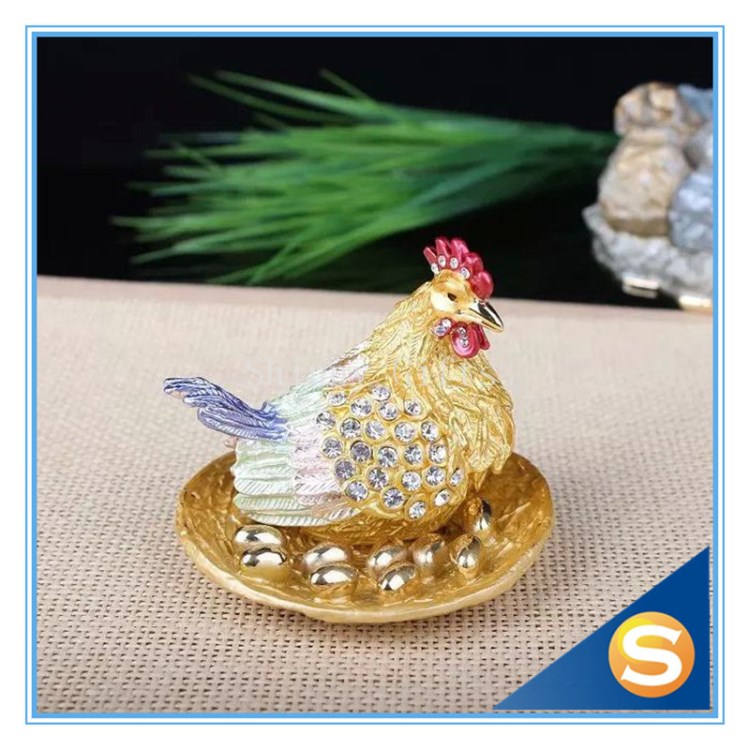 合金珠寶首飾盒 母雞金蛋飾品收納盒 家居招財(cái)風(fēng)水?dāng)[件金屬珠寶盒