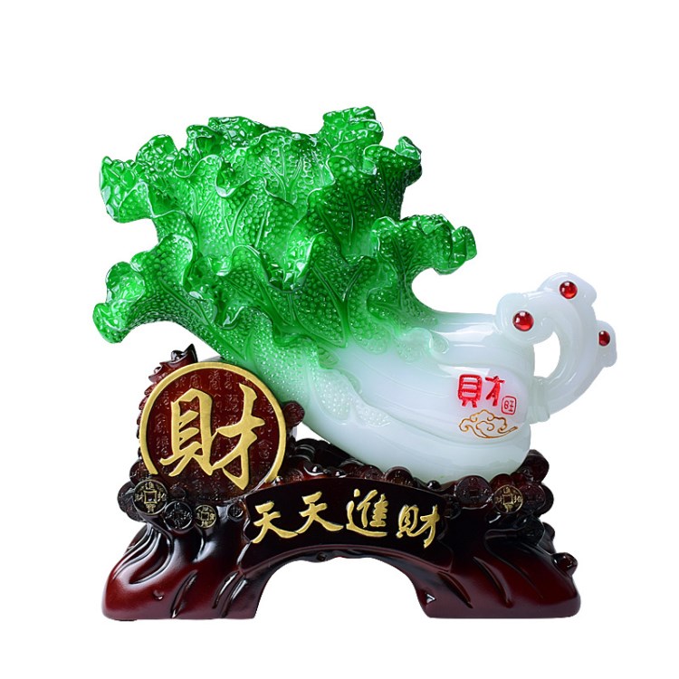 新款上市！廠家直銷百財(cái)如意系列天天進(jìn)財(cái)仿玉白菜樹脂工藝品擺件