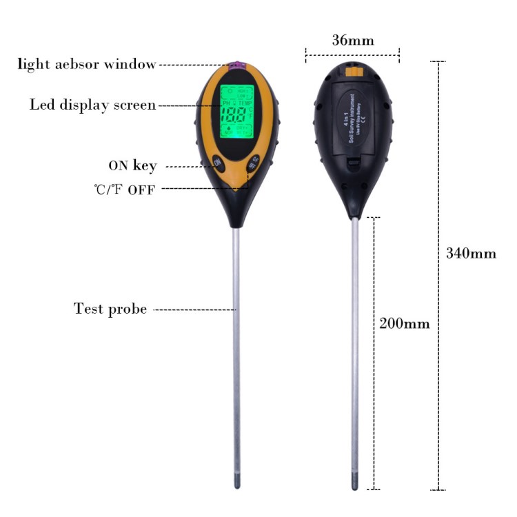 四合一土壤測試儀光照檢測儀土壤酸度計PH計土壤濕度溫度計數(shù)顯式