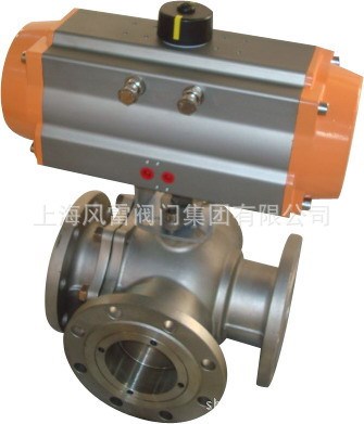 Q645F三通T型氣動球閥 換向閥 帶三聯件 防爆電磁閥 執行器