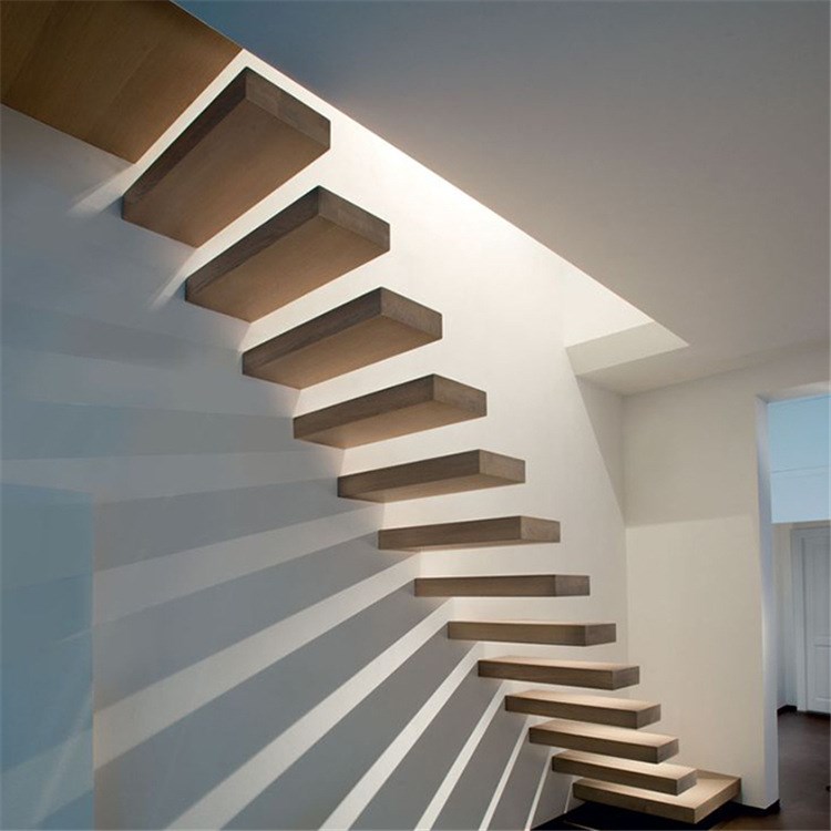 實力廠家私家定制占地小直梯影劇院實木踏步漂浮樓梯