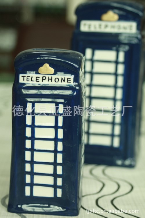 陶瓷工藝品出口歐洲的電話亭手繪儲創意陶瓷蓄罐 6523