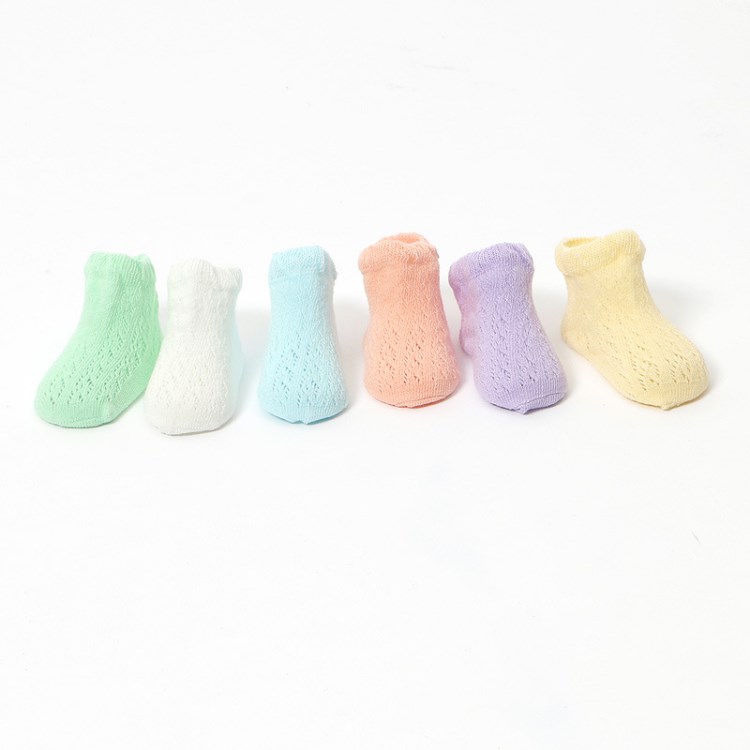 KIDS BASIC新生兒嬰兒襪子夏0-6-18個(gè)月棉松口移圈鏤空寶寶襪子
