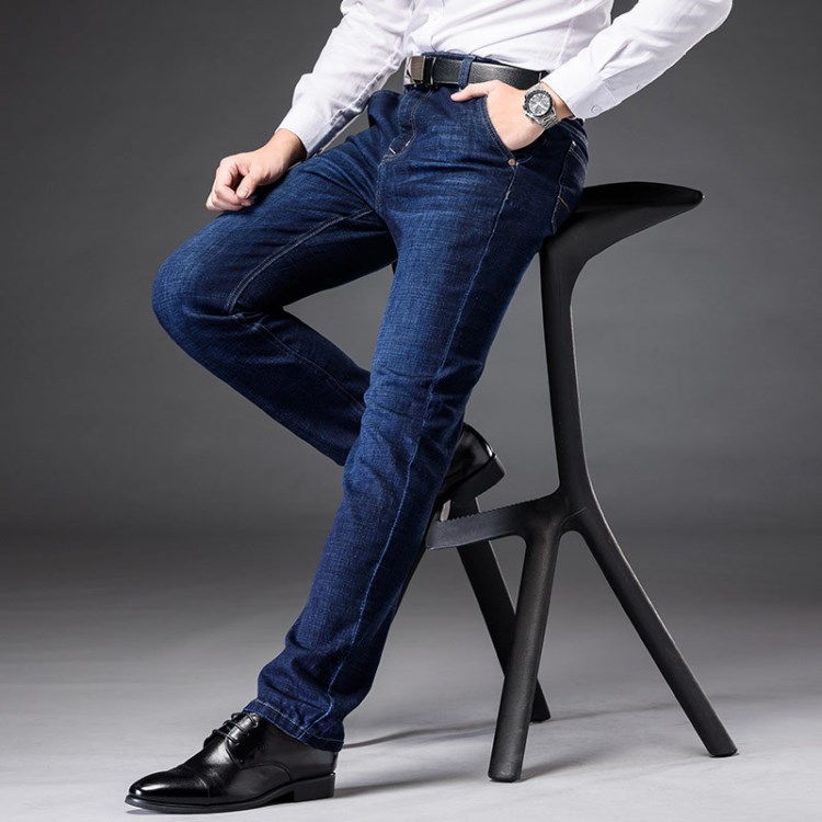 斜插口袋高腰直筒牛仔裤男2018秋冬新款时尚修身休闲长裤商务男装