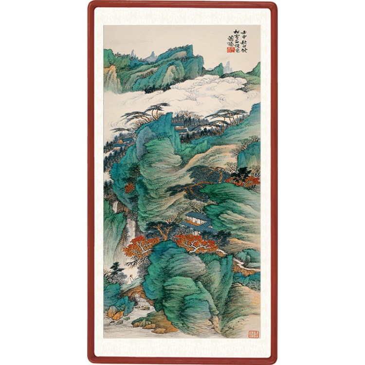 厂家直销景德镇高温烧瓷板画定制墙画名画装饰画萧谦中青绿山水