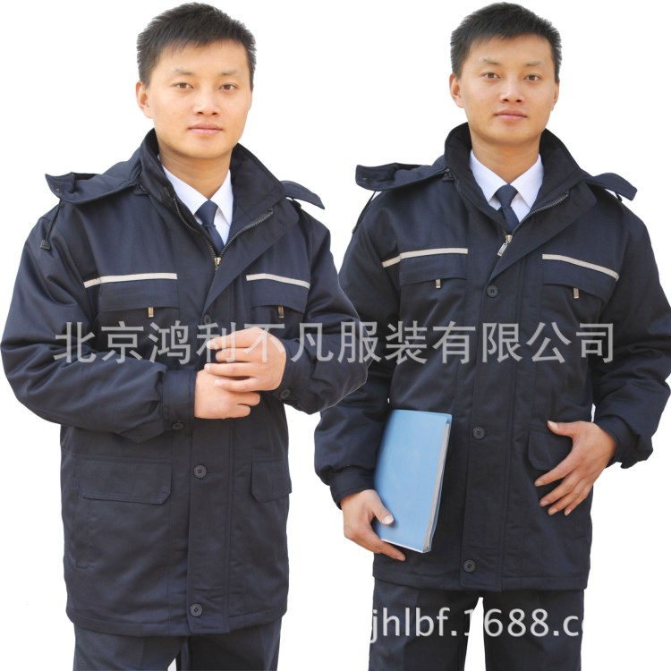 保暖新款男裝加厚保暖夾克款工程服帶帽反光條廠服中款上衣定做廠