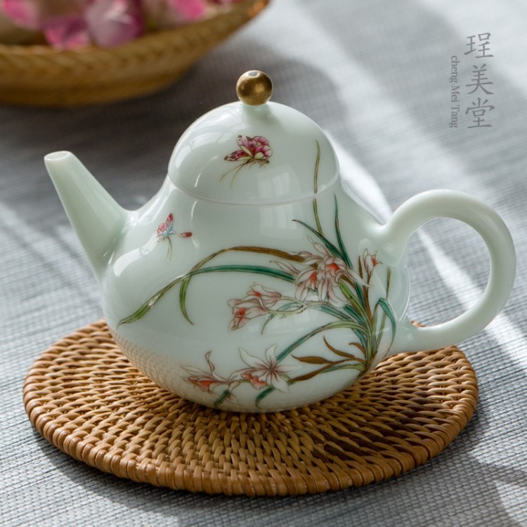 珵美堂琺瑯彩茶壺 景德鎮(zhèn)手工瓷壺 梨壺 精美茶具