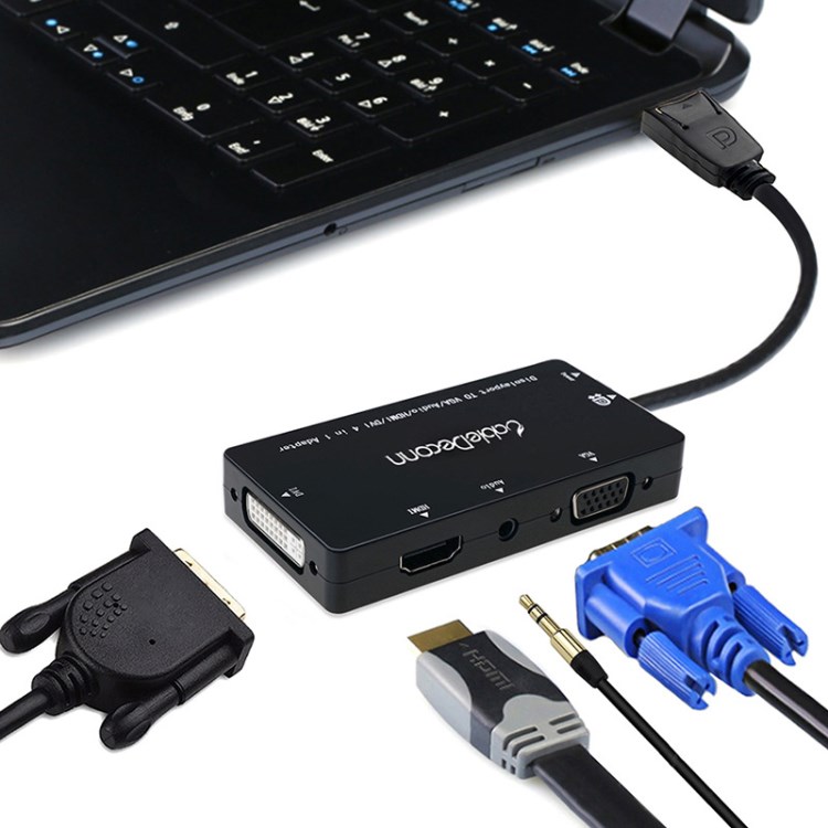 新品DISPLAYPORT轉(zhuǎn)HDMI DVI VGA+AUDIO四合一高清轉(zhuǎn)換器轉(zhuǎn)換線