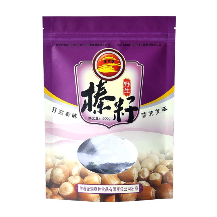 定做牛皮紙袋食品袋自封袋榛子包裝袋東北土特產(chǎn)包裝透明膜打孔