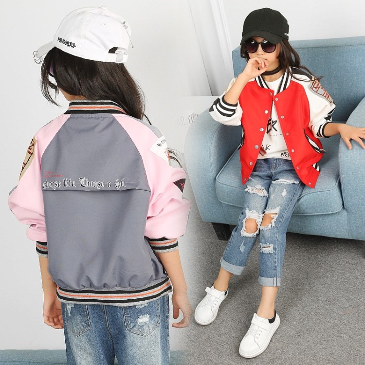 2018春秋新款女童韓版棒球服小學(xué)生春裝中大童女春款時(shí)髦外套上衣