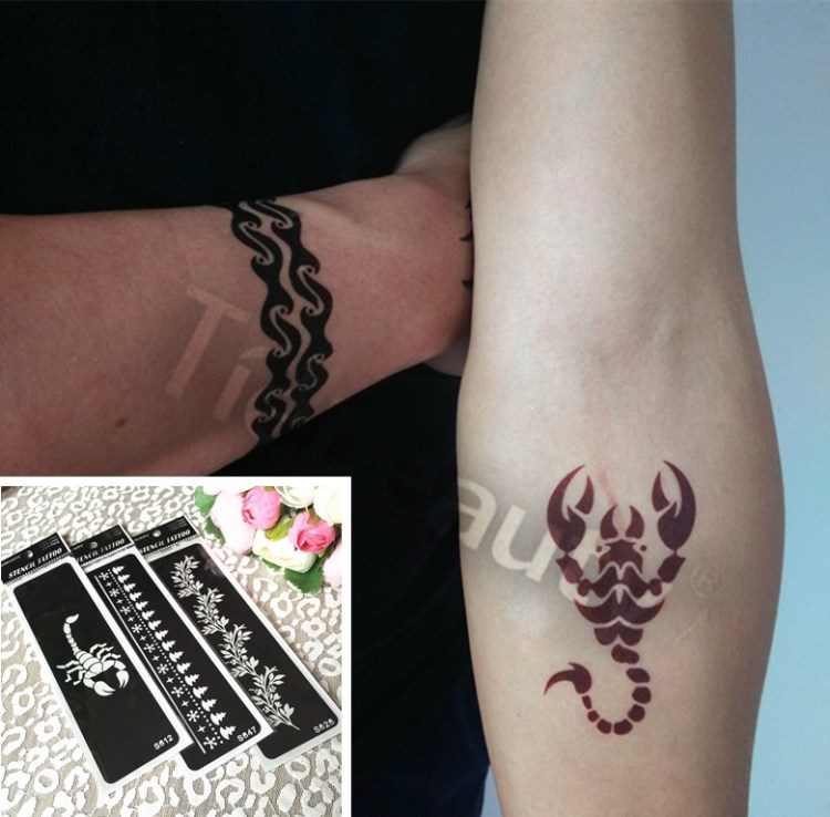 s601-648海娜纹身模版手绘镂空纹身手环纹身模板半无痛纹身