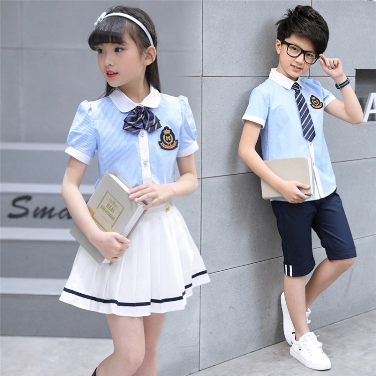 新款童裝小學(xué)生夏季男女兒童深圳校服學(xué)院風(fēng)套裝班服幼兒園定制