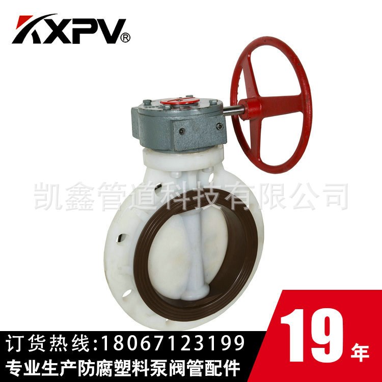 廠家直銷PVDF渦輪蝶閥，PVDF對夾式法蘭蝶閥，耐腐蝕塑料渦輪蝶閥