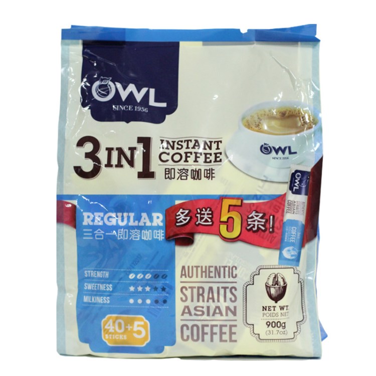 新加坡OWL貓頭鷹低咖啡 無反式脂肪三合一速溶咖啡900g