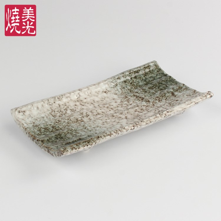 日式創(chuàng)意竹紋壽司涼菜炒菜陶瓷盤子仿石頭特色點(diǎn)心四腳盤定制logo