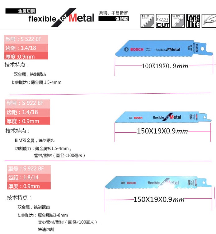 博世加长型马刀锯条S922EF